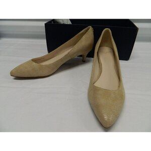 Cole Haan Beige Leather Snake-Embossed Kitten Heel Pumps 7B Low Heel Neutral